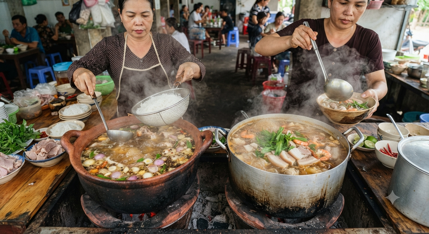Sự khác biệt rõ nét trong cách nấu và hương vị nước dùng